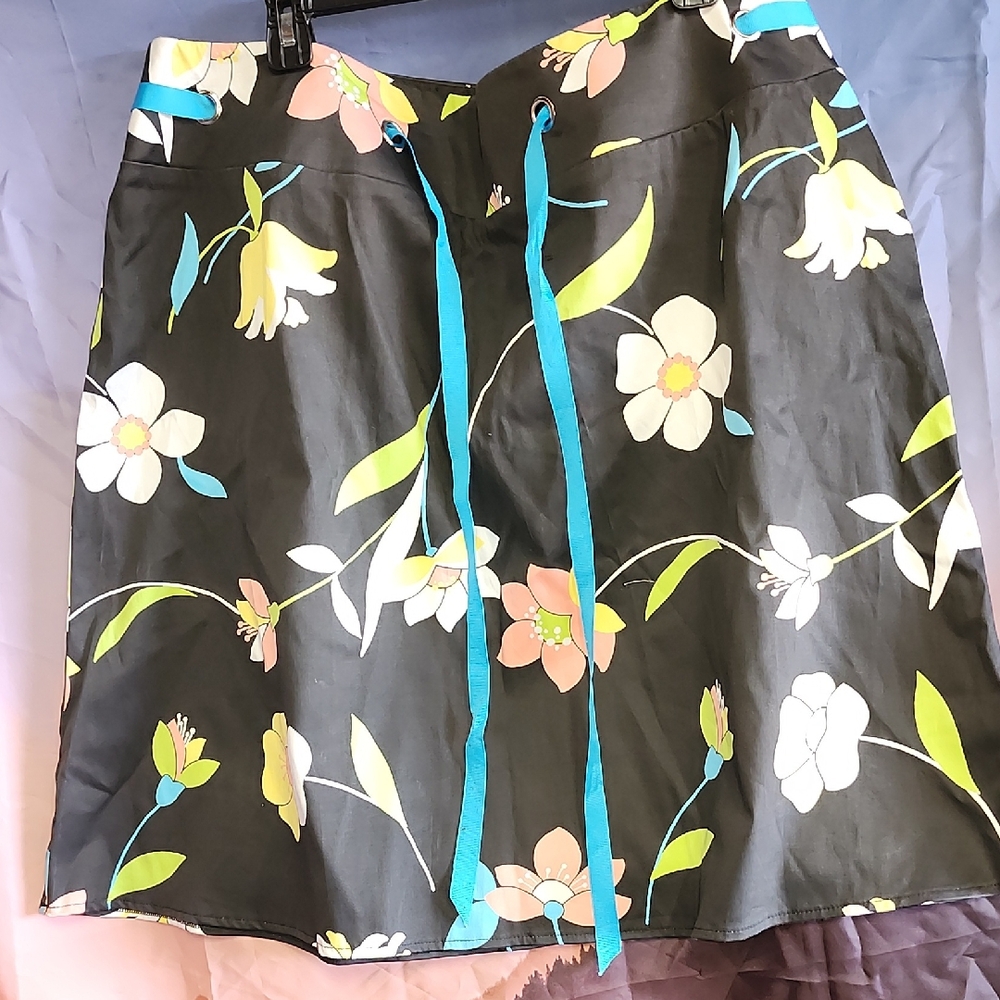 Floral A-Line Skirt - Black with Multicolor Accents